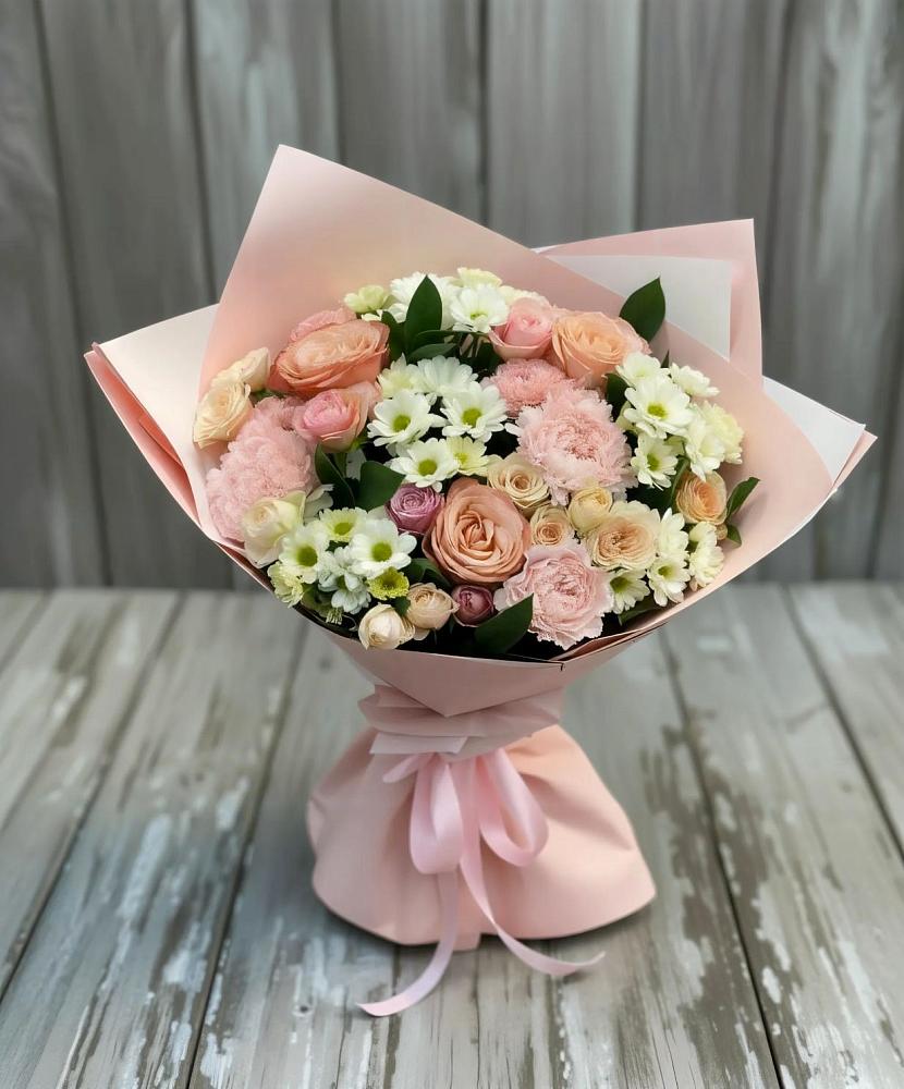 Букет цветов из: Гвоздики, Розы и Хризантемы в Придорожной