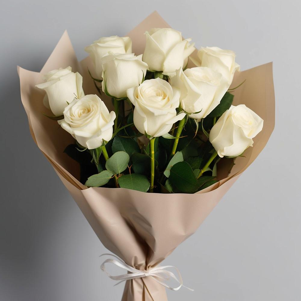 Букет 9 Белых роз Эдлесс Лав в Придорожной