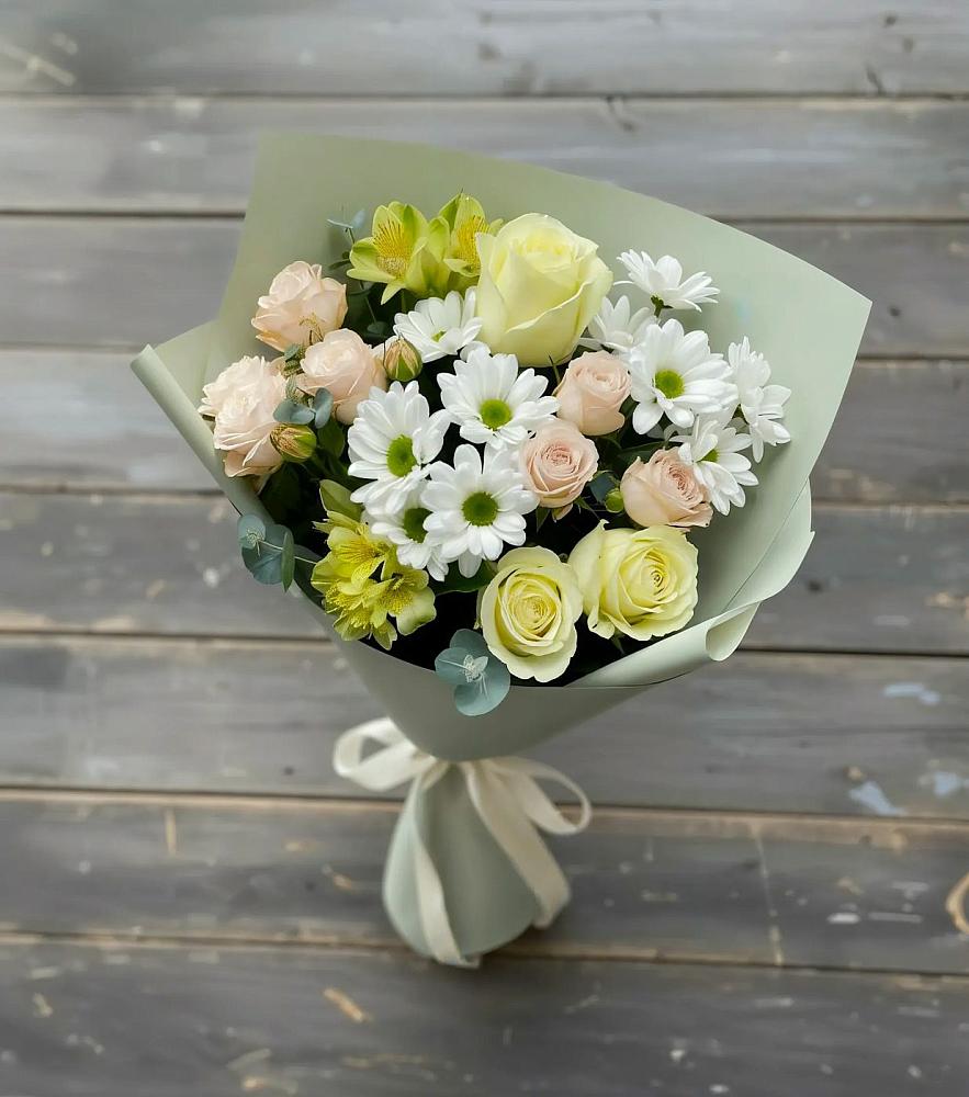 Букет цветов из: Альстромерии, Розы и Хризантемы в Придорожной