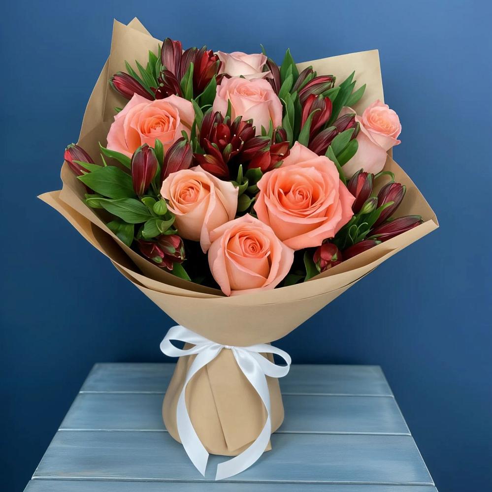 Букет цветов из: Розы и Альстромерии в Придорожной