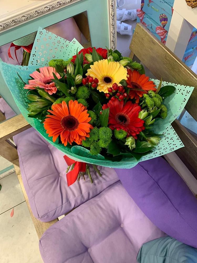 Букет цветов из: Герберы, Хризантемы и Альстромерии в Придорожной