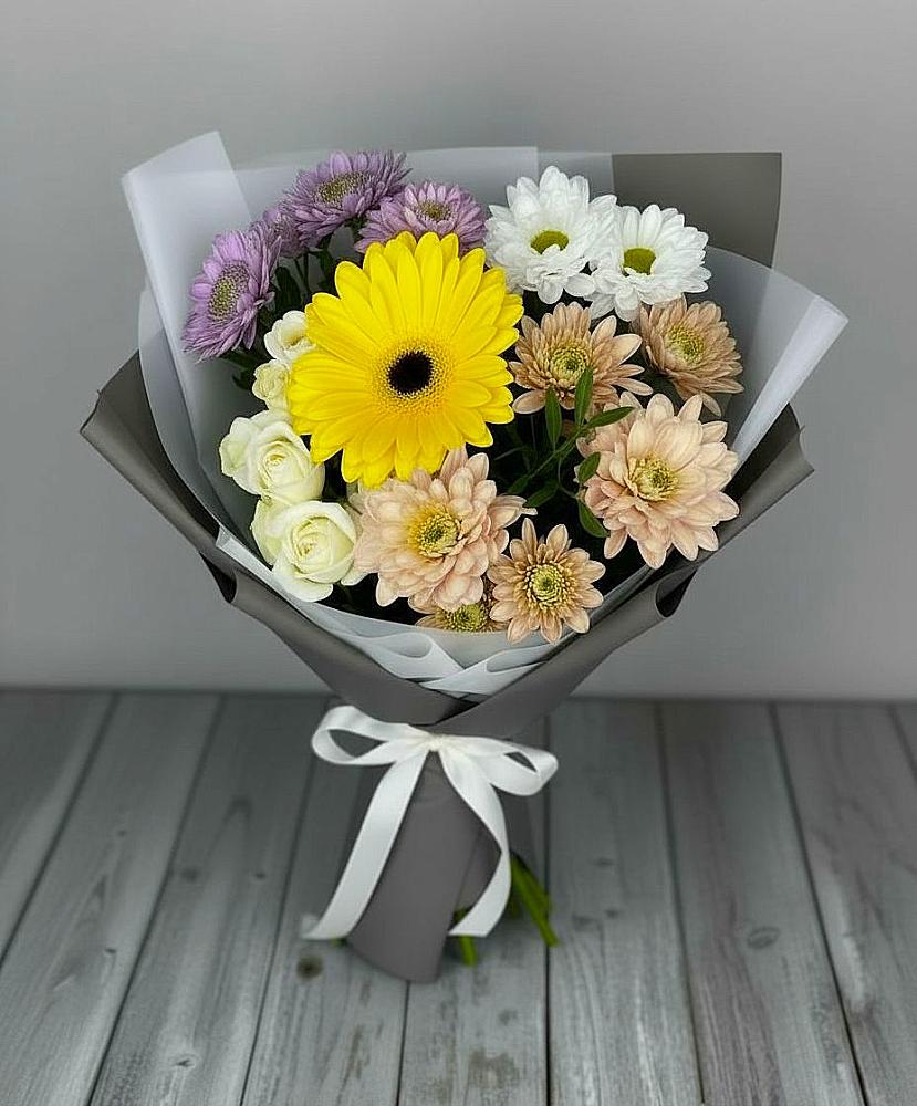 Букет цветов из: Розы, Герберы и Хризантемы в Придорожной