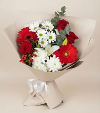 Букет цветов из:  Розы, Хризантемы, Герберы и Лилии в Придорожной