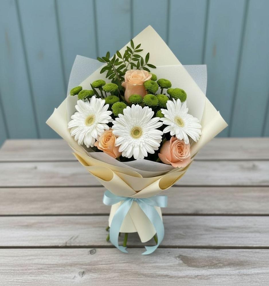 Букет цветов из: Герберы, Розы и Хризантемы в Придорожной