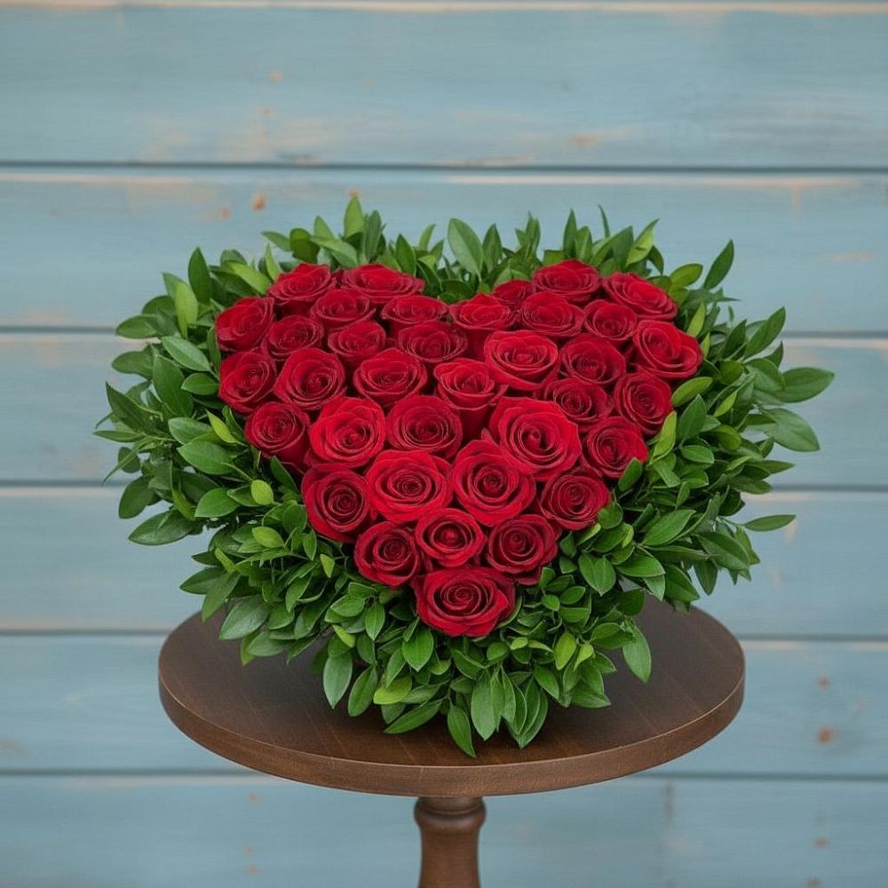 Цветочная композиция из Розы в виде сердца в Придорожной