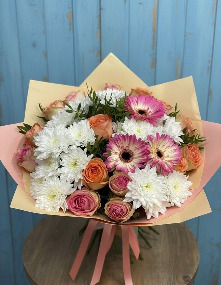 Букет цветов из: Розы, Герберы и Хризантемы в Придорожной